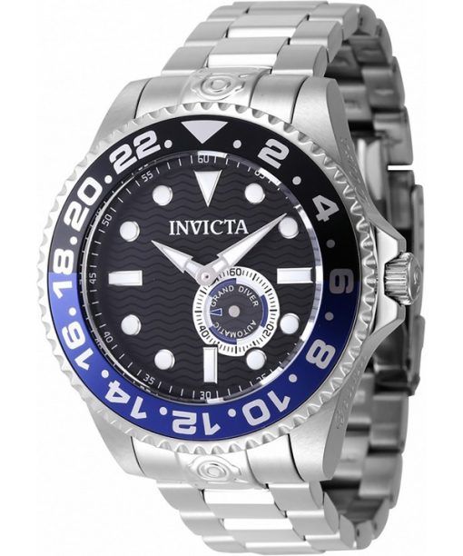 Montre pour homme Invicta Pro Diver en acier inoxydable, lunette noire et bleue avec cadran noir, automatique 47295 300M