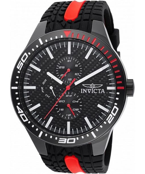 Montre pour homme Invicta Racing GMT avec bracelet en silicone et cadran noir à  quartz 47553