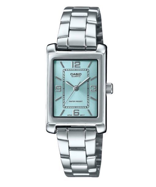 Montre analogique Casio Standard en acier inoxydable avec cadran bleu aqua et quartz LTP-1234DD-2A pour femme