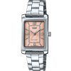 Montre analogique Casio Standard en acier inoxydable avec cadran rose et quartz LTP-1234DD-4A pour femme