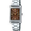 Montre analogique Casio Standard en acier inoxydable avec cadran marron et quartz LTP-1234DD-5A pour femme