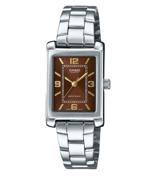 Montre analogique Casio Standard en acier inoxydable avec cadran marron et quartz LTP-1234DD-5A pour femme