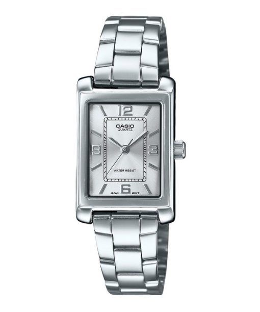 Montre analogique Casio Standard en acier inoxydable avec cadran argenté et quartz LTP-1234DD-7A pour femme