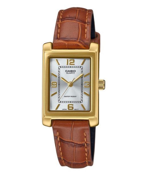 Montre analogique Casio Standard pour femme avec bracelet en cuir marron et cadran argenté LTP-1234GLL-7A