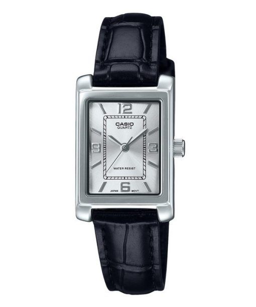 Montre analogique Casio Standard pour femme avec bracelet en cuir et cadran argenté LTP-1234LL-7A