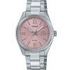 Montre analogique Casio Standard en acier inoxydable avec cadran rose et quartz LTP-1302DD-4A1V pour femme