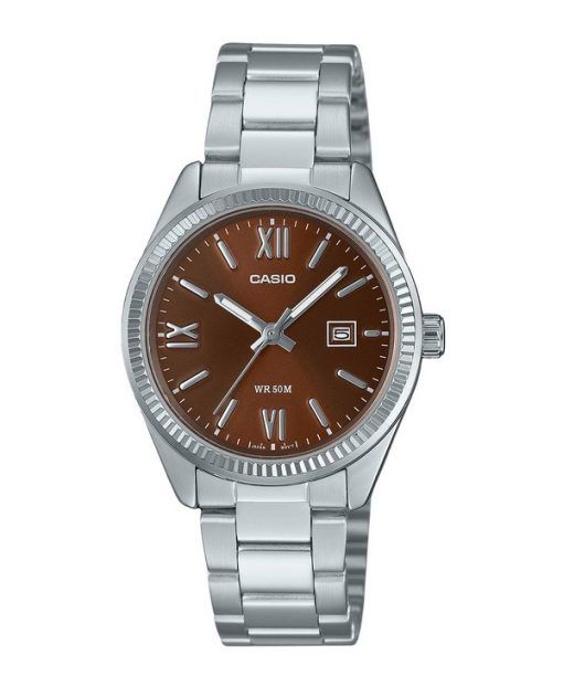 Montre analogique Casio Standard en acier inoxydable avec cadran marron et quartz LTP-1302DD-5AV pour femme