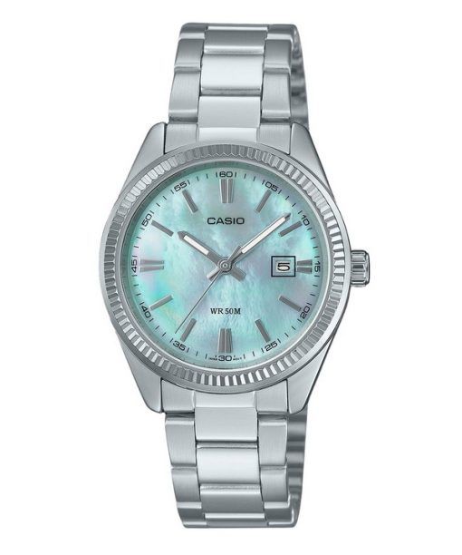 Montre analogique Casio Standard en acier inoxydable avec cadran en nacre et quartz LTP-1302DS-2AV pour femme