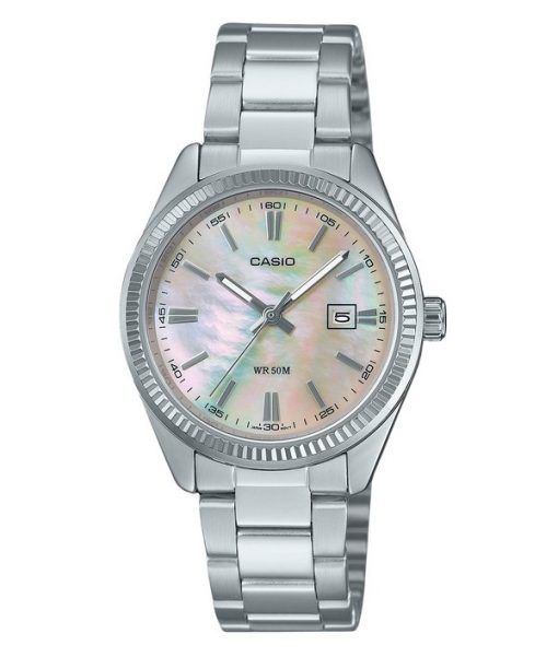 Montre analogique Casio Standard en acier inoxydable avec cadran en nacre et quartz LTP-1302DS-4AV pour femme