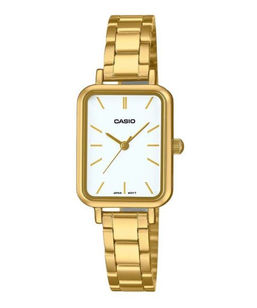 Montre analogique Casio Standard en acier inoxydable doré avec cadran blanc et quartz LTP-V009G-7E pour femme