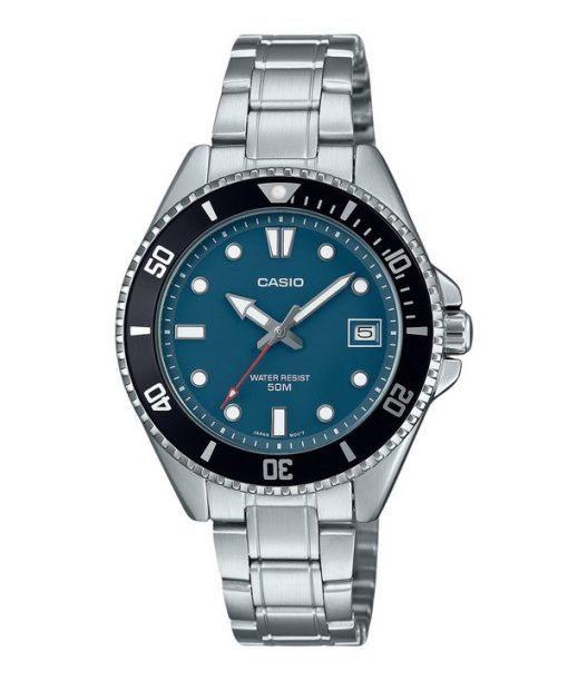 Montre analogique à quartz Casio Standard en acier inoxydable avec cadran bleu MDV-10D-2A1V pour homme