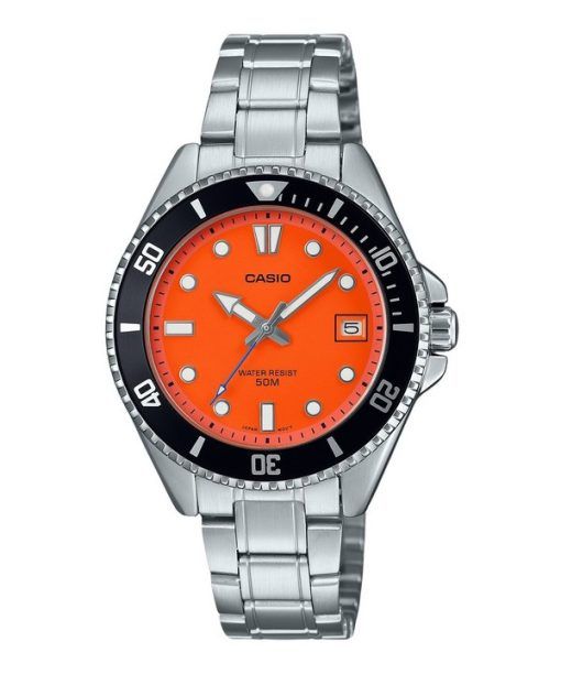 Montre analogique à quartz Casio Standard en acier inoxydable avec cadran orange MDV-10D-4A1V pour homme