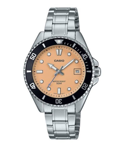 Montre analogique à quartz Casio Standard en acier inoxydable avec cadran saumon MDV-10D-4A2V pour homme