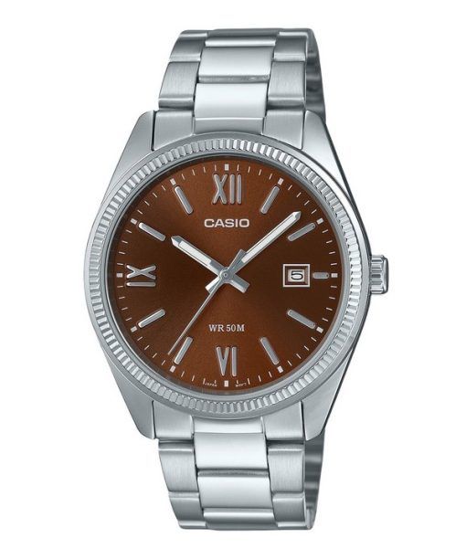 Montre analogique Casio Standard pour homme en acier inoxydable plaqué ionique avec cadran marron et quartz MTP-1302DD-5AV