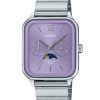 Montre analogique Casio Standard Moon Phase en acier inoxydable avec cadran violet et quartz MTP-M305D-6AV pour homme