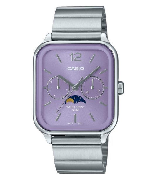 Montre analogique Casio Standard Moon Phase en acier inoxydable avec cadran violet et quartz MTP-M305D-6AV pour homme