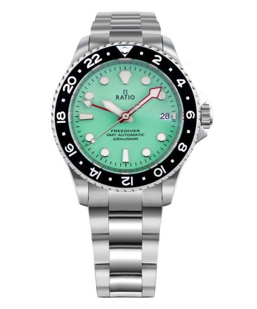 Montre pour homme Ratio FreeDiver GMT Series en acier inoxydable saphir avec cadran vert automatique RTF059 200M