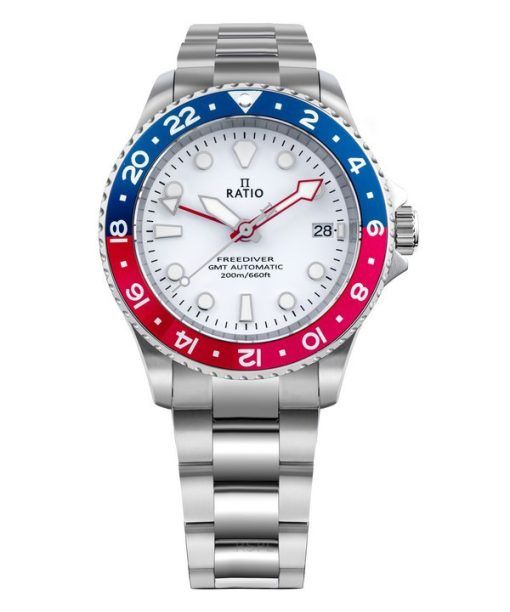 Montre pour hommes Ratio FreeDiver GMT série saphir acier inoxydable cadran blanc bleu rouge lunette Pepsi automatique RTF061 20