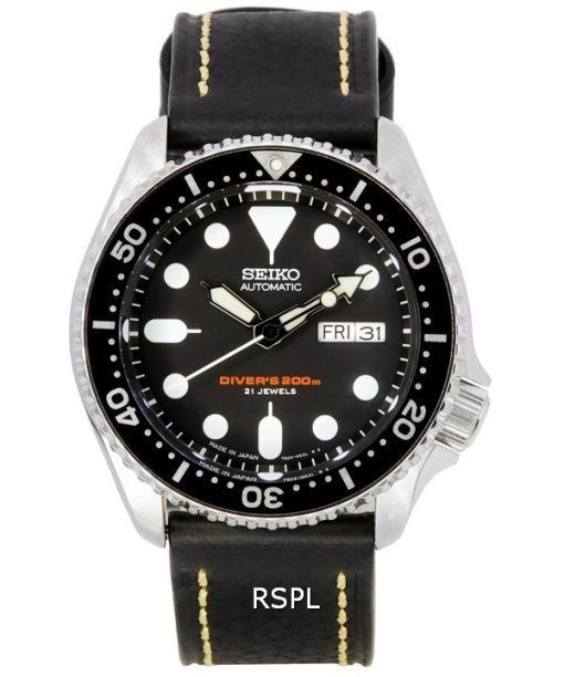 Montre cuir noir SKX007J1-LS2 200M masculin de plongée Seiko automatique