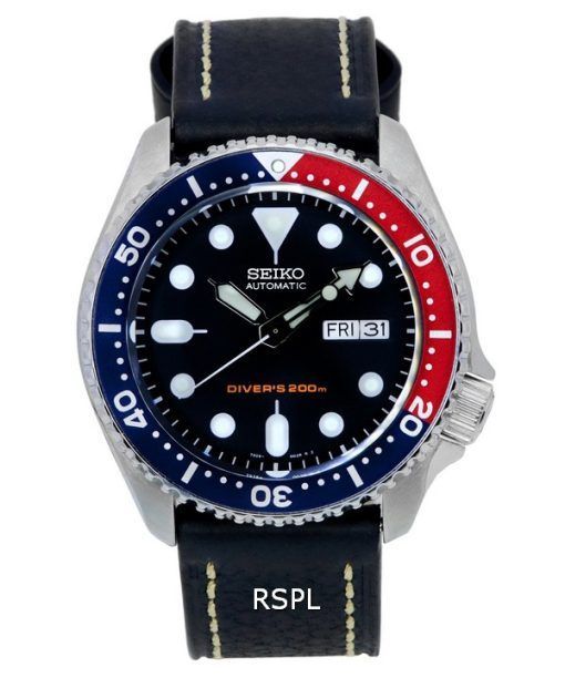 Montre cuir noir SKX009K1-LS2 200M masculin de plongée Seiko automatique