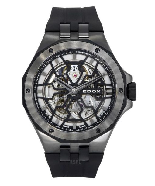 Montre de plongée automatique Edox Delfin The Original Mecano avec bracelet en caoutchouc et cadran noir 85303 357GN NGN 200M po