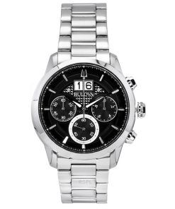 Montre chronographe Bulova Sutton Big Date en acier inoxydable avec cadran noir et quartz 96B319 pour homme