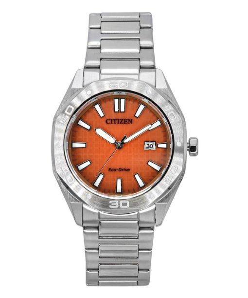 Montre Citizen Eco-Drive en acier inoxydable avec cadran orange BM7630-80Z 100M pour homme