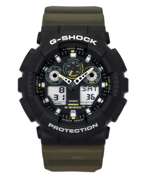 Montre analogique numérique Casio G-Shock à quartz avec bracelet en résine et cadran noir GA-100TU-1A3 200M pour homme