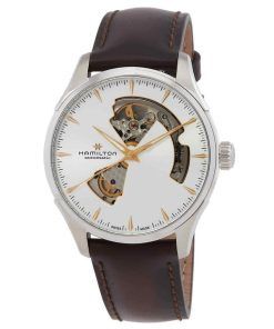 Montre Homme Hamilton Jazzmaster Bracelet Cuir Cadran Argenté Ouvert Automatique H32675551