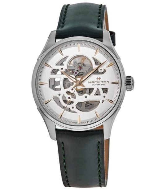 Montre Homme Hamilton Jazzmaster Skeleton Bracelet Cuir Cadran Blanc Automatique H42535810