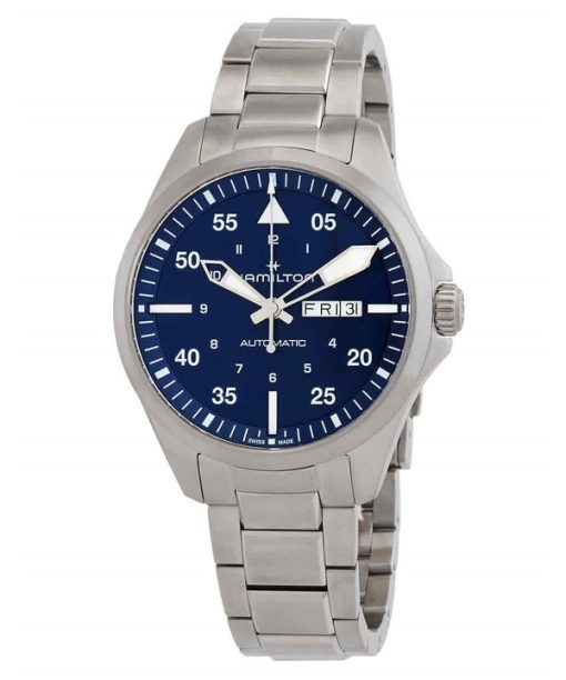 Montre Hamilton Khaki Aviation Pilot en acier inoxydable avec cadran bleu automatique H64635140 100M pour homme