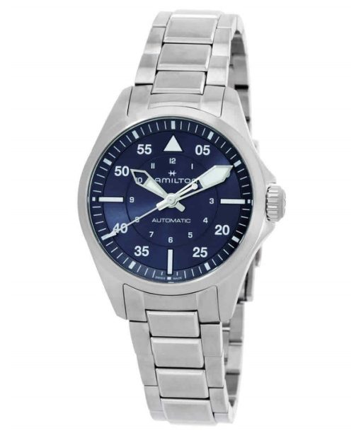 Montre Hamilton Khaki Aviation Pilot en acier inoxydable avec cadran bleu automatique H76215140 100M pour homme