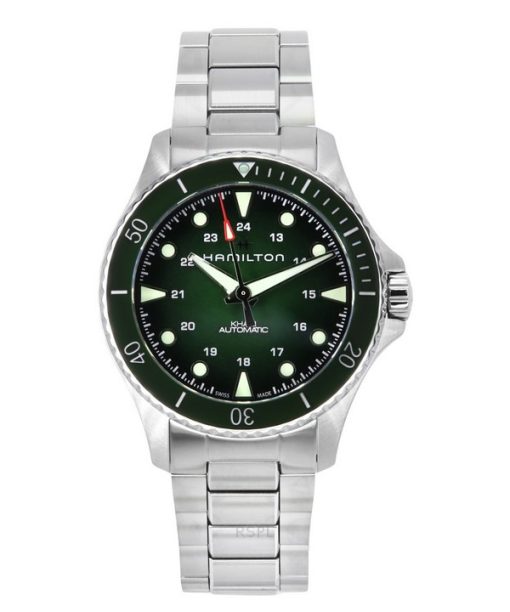 Montre de plongée automatique Hamilton Khaki Navy Scuba en acier inoxydable avec cadran vert H82525160 300M pour homme