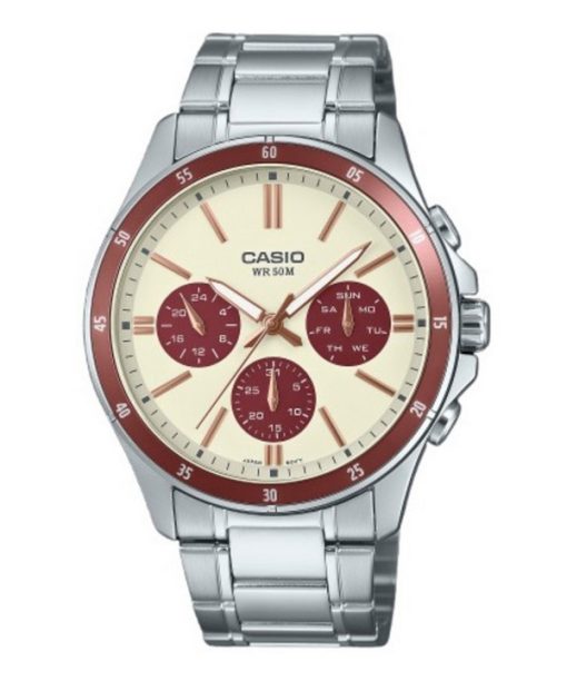 Montre analogique Casio Standard pour homme en acier inoxydable plaqué ionique avec cadran crème à quartz MTP-1374D-5A2V