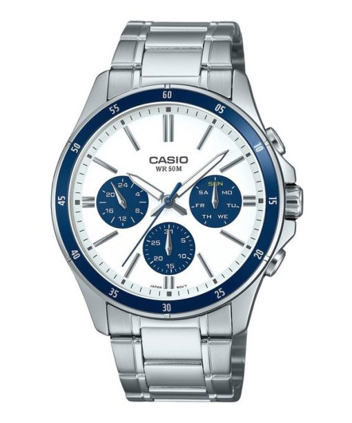 Montre analogique Casio Standard en acier inoxydable plaqué ionique avec cadran blanc à quartz MTP-1374D-7A2V pour homme