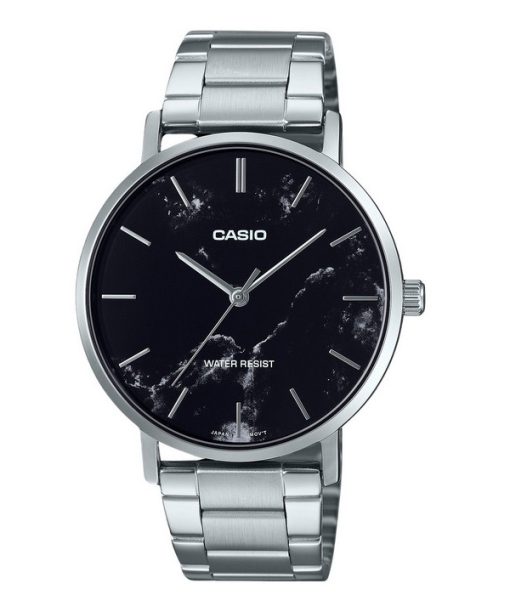 Montre analogique Casio Standard en acier inoxydable avec cadran noir inspiré du marbre pour homme MTP-VT01DM-1A