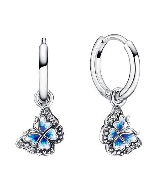 Boucles d&#39,oreilles créoles Pandora Blue Butterfly en argent sterling 290778C01 pour femme