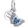 Charm double pendentif Pandora avec papillon bleu et citation 790757C01 pour femme