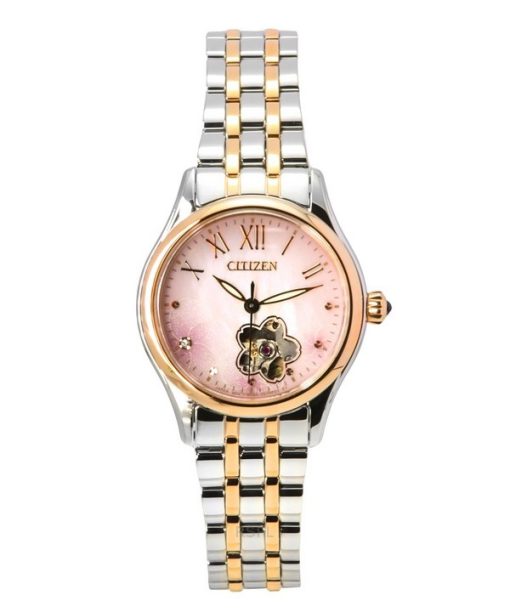 Montre Citizen PR1044-87Y pour femme, édition limitée, avec cadran en forme de cœur ouvert et accents de diamants, nacre rose