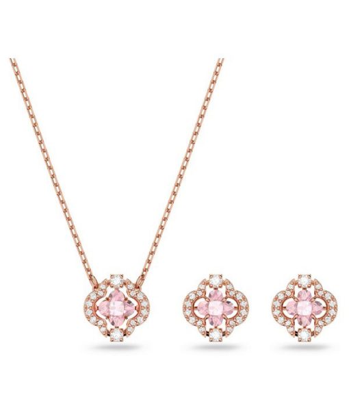 Ensemble collier et boucles d&#39,oreilles Swarovski Una plaqué or rose et zircone 5516488 pour femme