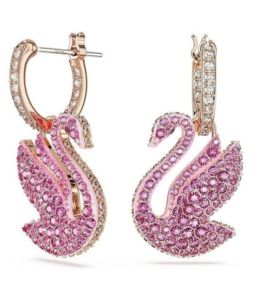 Boucles d&#39,oreilles pendantes Swarovski Swan en cristaux roses et plaquées or rose 5647544 pour femme