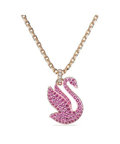 Pendentif Swarovski Dazzling Swan en cristaux roses et plaqué or rose 5647552 pour femme