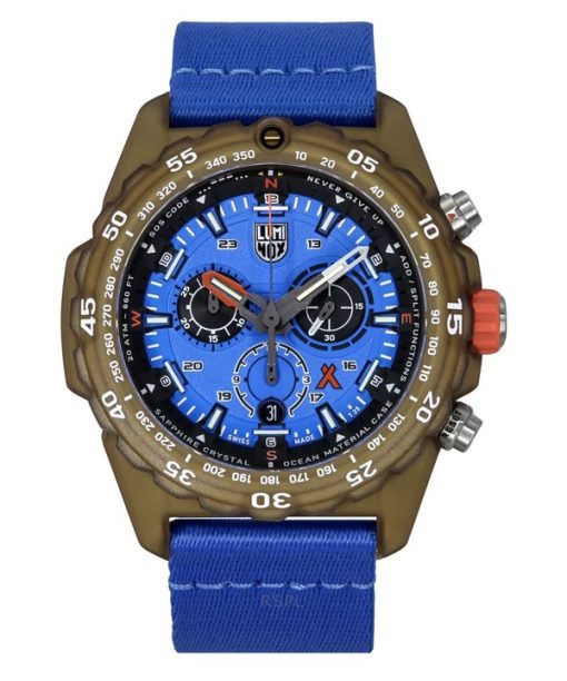 Montre de plongée à quartz Luminox Bear Grylls Survival Master ECO Tide Chronograph à cadran bleu XB.3743.ECO 200M pour homme