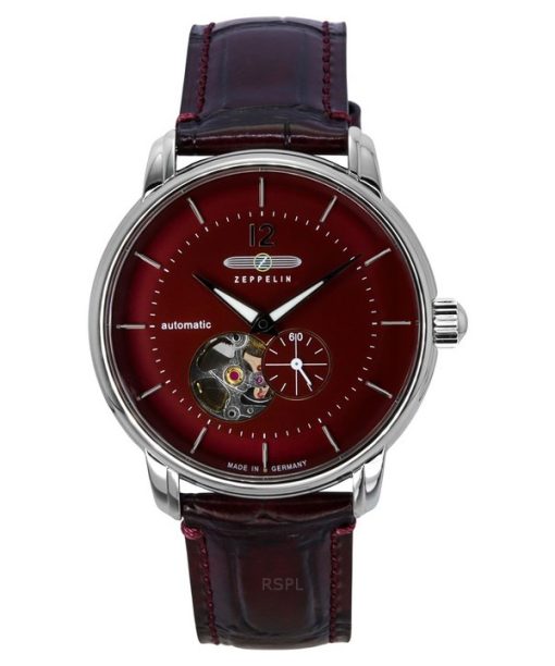 Montre Homme Zeppelin LZ 120 Bodensee Bracelet Cuir Cadran Coeur Ouvert Rouge Automatique 81665