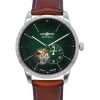 Montre automatique pour homme Zeppelin Flatline avec bracelet en cuir et cadran vert à cœur ouvert 83644