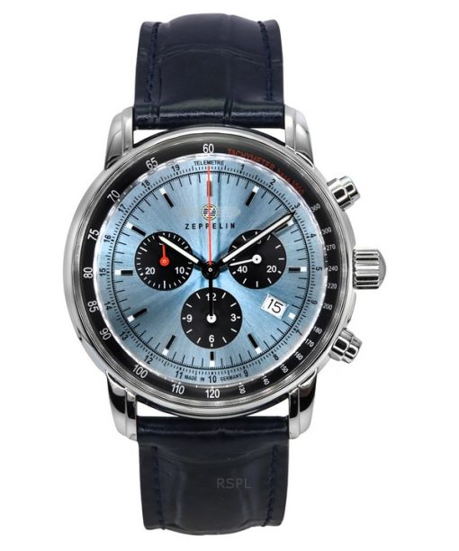 Montre chronographe marine Zeppelin LZ 14 avec bracelet en cuir et cadran bleu glacier à quartz 88862 pour homme