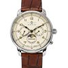 Montre Homme Zeppelin Mediterranean Moon Phase Bracelet Cuir Cadran Beige Quartz 96365