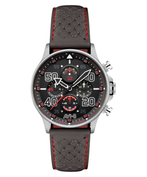 Montre chronographe AVI-8 Hawker Typhoon Coningham pour homme avec bracelet en cuir et cadran noir à quartz AV-4093-0A