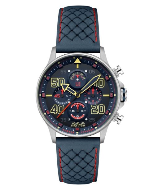 Montre chronographe AVI-8 Hawker Typhoon Coningham Rumbold avec bracelet en cuir et cadran bleu pour homme AV-4093-0C