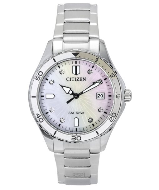 Montre pour femme Citizen Marine Eco-Drive avec accents en cristal, cadran en acier inoxydable et nacre, FE6170-88D, 100 m